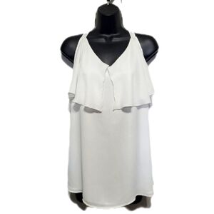 New York & Co 7th Avenue Plus White Ruffled Cold Shouder Blouse Size XXL